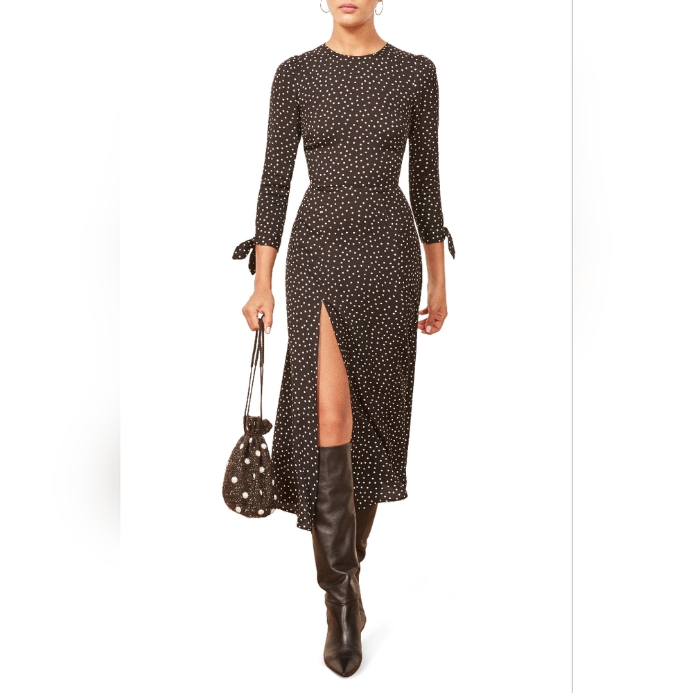 Reformation Black Polka Dot Midi Dress